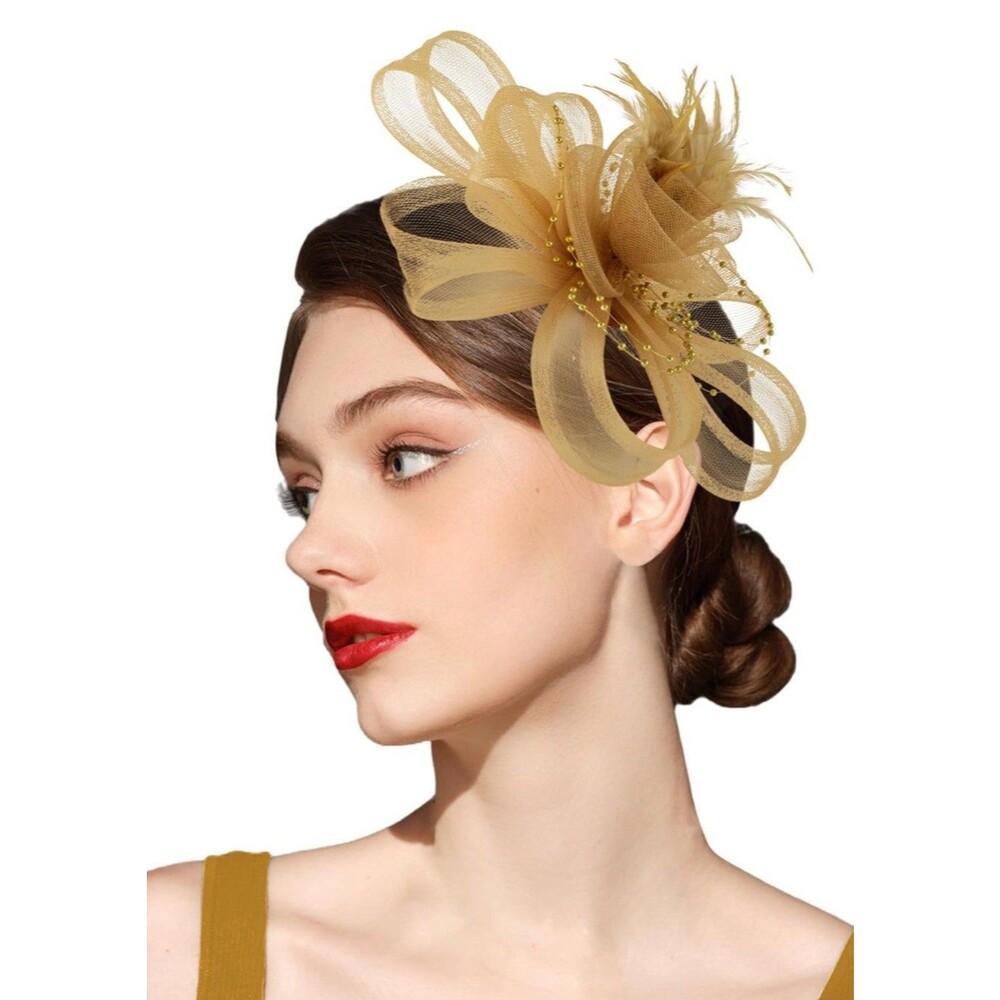Fascinators Hat Women Tea Party Headband Flower Cocktail Mesh One Size Yellow